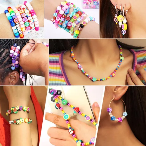 Miniatura 6 de 2480 piezas de cuentas y dijes de arcilla polimérica para kit de hacer pulseras, lindos y divertidos dijes y cuentas para hacer pulseras de amistad