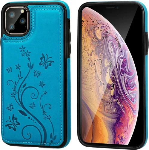 Miniatura 2 de Vaburs Funda para iPhone 11 Pro Max con tarjetero, diseño de mariposa en relieve de piel sintética de alta calidad, doble cierre magnético, a prueba