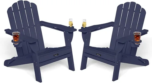 Miniatura 16 de Silla Adirondack plegable, silla Adirondack de HDPE con 2 soportes para tazas, sillas para fogatas al aire libre de fácil montaje para patio