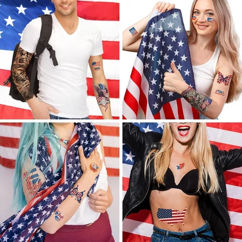 Miniatura 3 de Aresvns Tatuajes temporales del Día de la Independencia, tatuaje de manga de bandera de Estados Unidos del 4 de julio, suministros de fiesta rojo