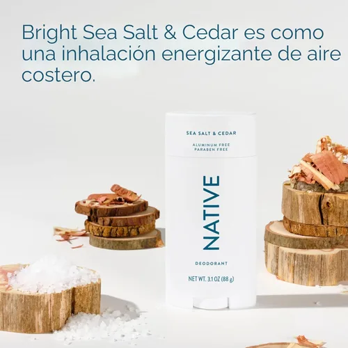 Miniatura 4 de Native Desodorante sin aluminio, sal marina y cedro, barra de gran tamaño, control de olores de 72 horas, para mujeres y hombres, contiene