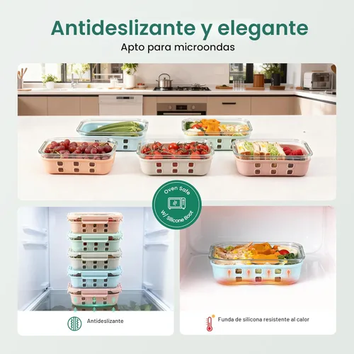 Miniatura 5 de GENICOOK Recipientes de vidrio para preparación de comidas, paquete de 5, tapas herméticas a prueba de fugas de 4.4 tazas, recipientes de vidrio
