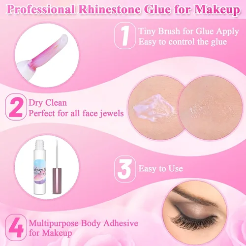 Miniatura 5 de shynek - Pegamento de maquillaje facial para diamantes de imitación, pegamento cosmético con purpurina facial de larga duración, impermeable, 1