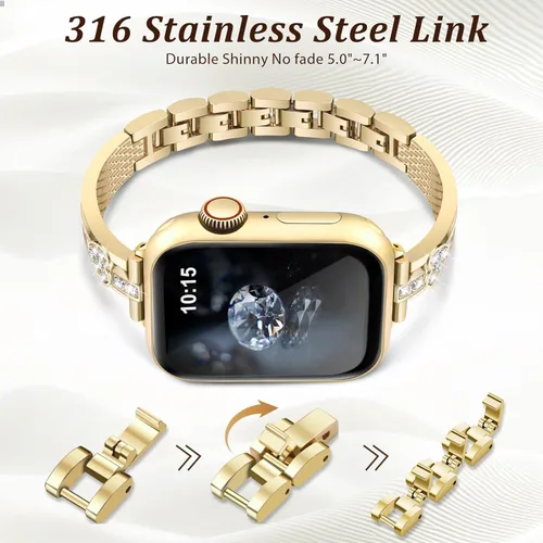 Miniatura 5 de VISOOM Bracelet Compatible for Series 11/10/9/8/se Apple Watch Band 46/45/44/42/41/40/38mm Series 7/SE Women Dressy Luxury Wristband Jewelry Metal