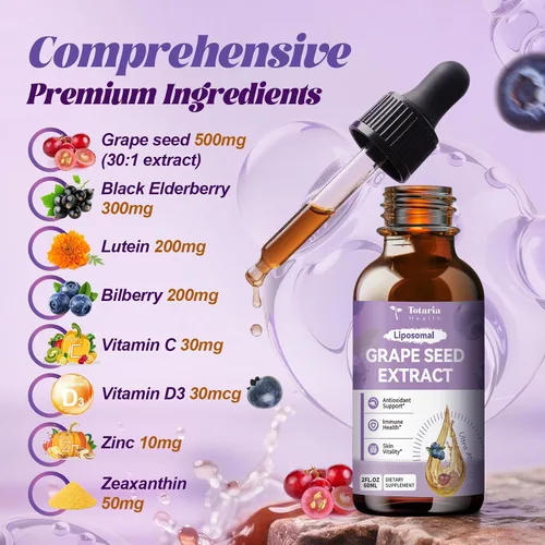 Miniatura 2 de Totaria Gotas líquidas de extracto de semilla de uva Suplemento antioxidante de polifenoles de alta potencia con 95 % para la piel, el corazón