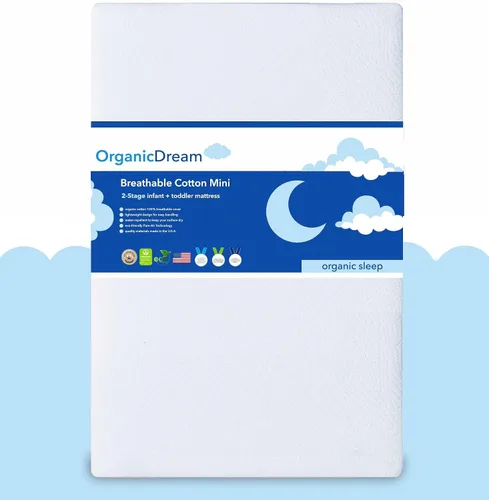 Miniatura 6 de ORGANICDREAM Colchón para cuna + cama infantil – 100% transpirable probado para reducir el riesgo de asfixia, hipoalergénico, certificado GREENGUARD