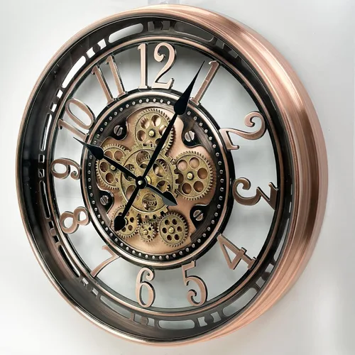 Miniatura 2 de Real Moving Gears - Reloj de pared grande y moderno de metal con engranajes móviles reales para decoración de sala de estar, estilo industrial Cobre