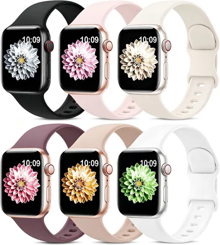 Miniatura 18 de Paquete de 6 correas deportivas compatibles con Apple Watch de 38mm 40mm 41mm 42mm 44mm 45mm 49mm 46mm, correa impermeable de silicona para iWatch