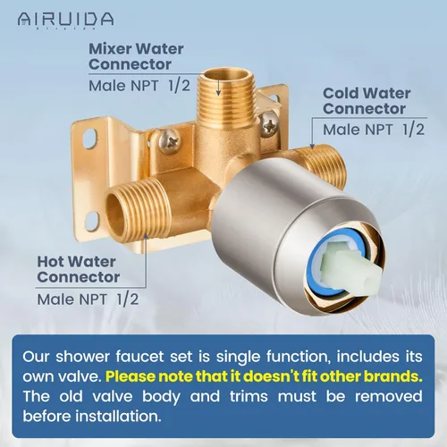 Miniatura 2 de Airuida Juego de grifo de ducha para baño, sistema de ducha de lluvia de acero inoxidable SUS304, mango único con roscas macho, válvula de Níquel
