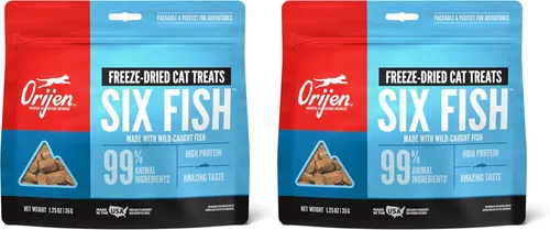 Miniatura 7 de ORIJEN Golosinas para gatos liofilizadas sin granos con alto contenido de proteínas, ingredientes animales crudos Seis pescados 1.25oz Bolsa