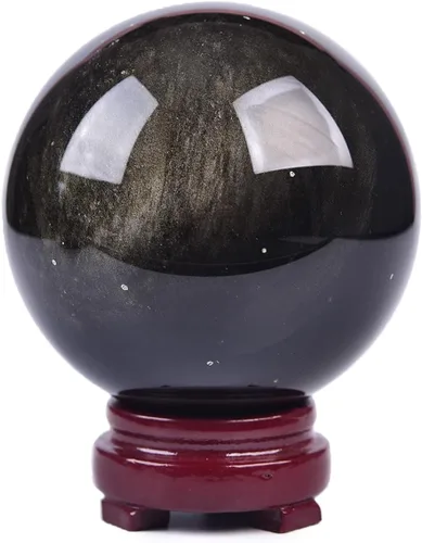 Miniatura 21 de JIC Gem Esfera grande de cristal Chevron de amatista con cristales curativos de curación con soporte de madera para meditación y decoración