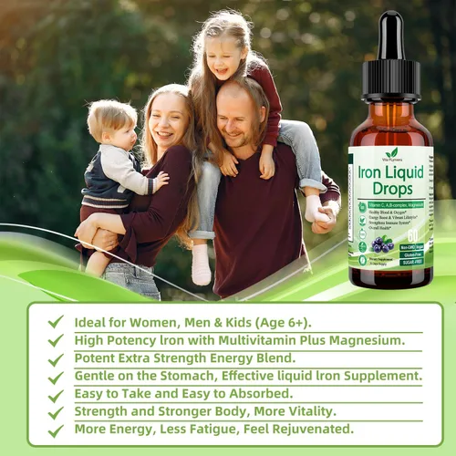Miniatura 5 de Suplemento de hierro líquido para mujeres, hombres y niños, gotas de hierro veganas con vitamina C D, B12, complejo B, líquido de alta potencia