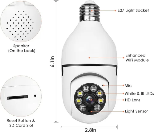 Miniatura 6 de Bombilla inalámbrica WiFi 1080P, cámaras de seguridad inalámbricas para exteriores, 360 grados para interiores, cámaras de seguridad para seguridad