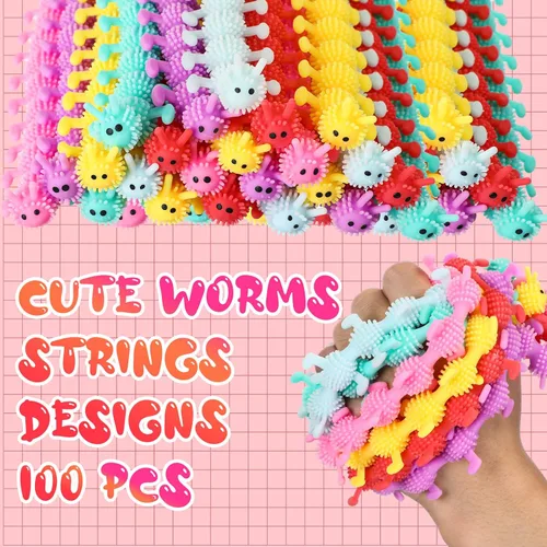 Miniatura 2 de Chivao Paquete de 100 juguetes sensoriales de cuerda elástica a granel, juguetes sensoriales para niños y adultos, gusanos coloridos para aliviar