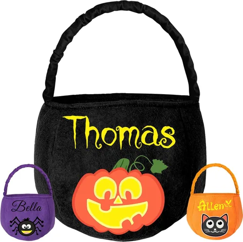 Cesta personalizada de Halloween, bolsa de cubo personalizada con nombre personalizado, bolsa de mano de calabaza, regalos para niños y niñas,