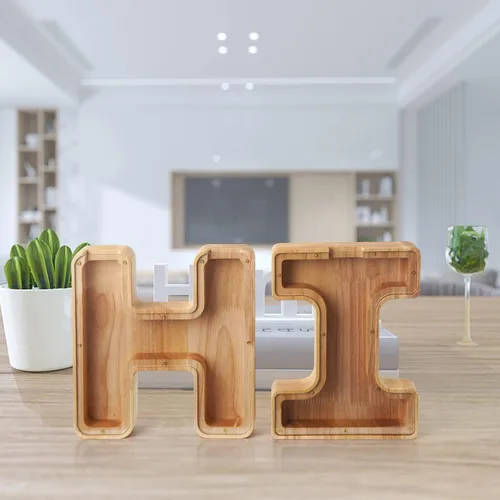 Miniatura 8 de WOOD CITY Alcancía con letras para adultos, niños y niñas, de madera de 9 pulgadas, caja de dinero personalizada grande de 9 pulgadas, nombre