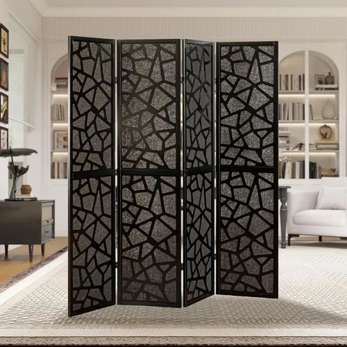 Miniatura 3 de Roundhill Furniture Aurra - Divisor de habitación de madera de 4 paneles, pantalla de división portátil plegable, pantalla negra con marco negro