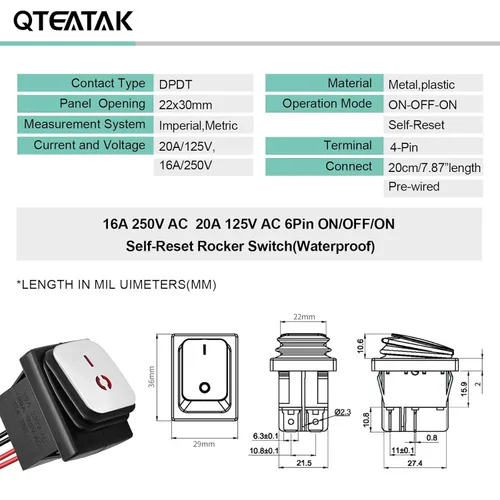 Miniatura 4 de interruptores DPST AC/DC 20A-125V, 16A-250V, 30A-24V, 35A-12V, IP66 impermeable encendido-apagado, relleno de pegamento impermeable, interruptor
