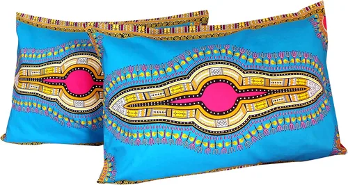 Miniatura 18 de RaanPahMuang Fundas de almohada en African Dashiki Art 100% algodón tejido Batik estampados, juego de 2 fundas, negro amarillo
