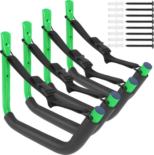 Miniatura 12 de Estante de almacenamiento de kayak, soporte de kayak para garaje, soporte de pared para kayak con correas de nailon, gancho de kayak resistente Negro