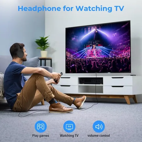 Miniatura 3 de Auriculares con cable extralargos para TV y PC para ver televisión para personas mayores con control de volumen, auriculares con cable de longitud