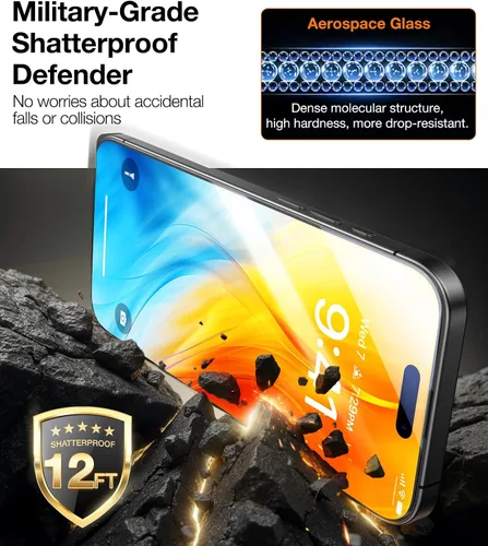 Miniatura 3 de TORRAS Protector de Pantalla Irrompible de Grado Militar para iPhone 16 Pro [Vidrio Templado Aeroespacial 9H+ e Instalación en Un Solo Paso] Ajuste