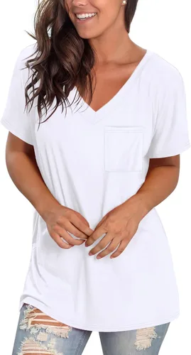 Miniatura 2 de Geifa Camisetas de manga corta con cuello en V para mujer, camisetas casuales de verano con bolsillo