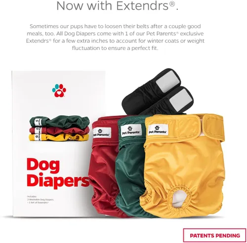 Miniatura 2 de Pet Parents® Pañales lavables para perros (paquete de 3) + Extendrs® de pañales duraderos para perros, pañales premium para perros hembra