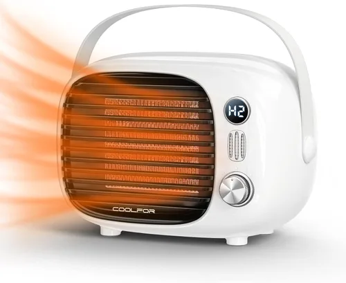 Miniatura 10 de Calentador de Espacio Coolfor, Calentador de Escritorio Pequeño de 800W/500W con Control de Temperatura, Ventilador de Calefacción de Escritorio
