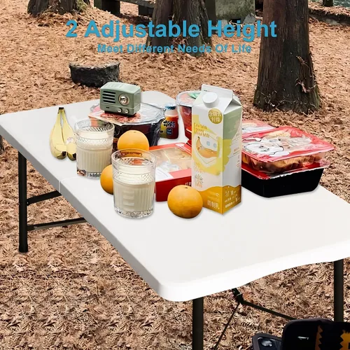 Miniatura 3 de Bblife Mesa portátil plegable para eventos de 4 pies, mesa de camping de plástico con 2 alturas ajustables, mesa de utilidad resistente para Blanco