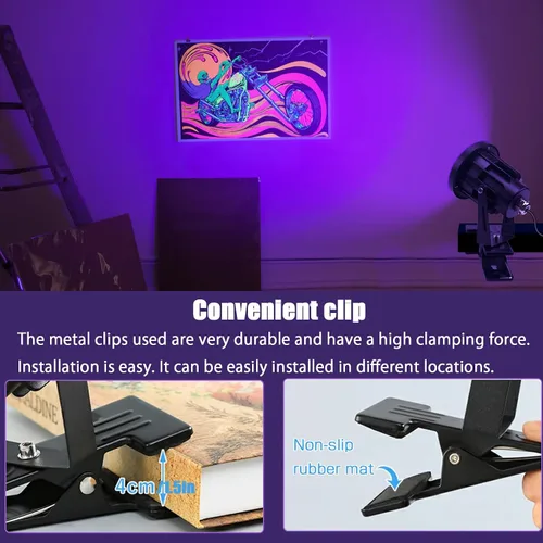 Miniatura 4 de Lámpara de luz ultravioleta de luz negra de 13 W y 6 pies, lámpara con clip IP65, luces de resina UV, para tapiz fluorescente, póster, pintura