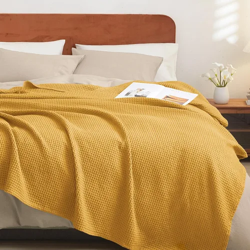 Miniatura 25 de PHF - Manta de punto gofre 100% de algodón tamaño king para cama, cobija ligera transpirable a prueba de engancho, ideal para acolchado en climas