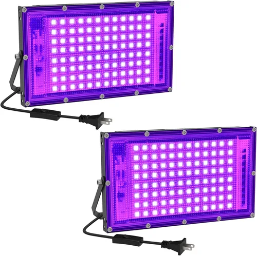Paquete de 2 luces LED negras de 100 W, luces negras para fiesta brillante, luces negras ultrafinas con interruptor de encendido/apagado, brillan en