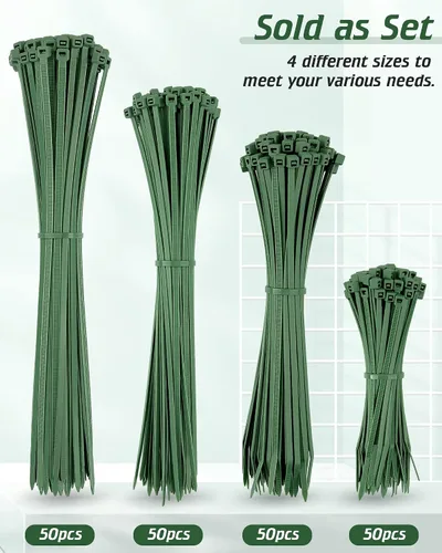 Miniatura 6 de PA66 - Bridas verdes para cables, 200 piezas de 12+10+8+4 pulgadas con resistencia de 22 a 55 libras, bridas de nailon autoblocantes premium