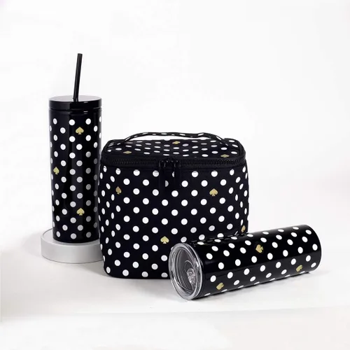 Miniatura 6 de kate spade new york Vaso aislado con popote reutilizable, taza de viaje de acrílico negro de 24 onzas con tapa, lunares Polka Dots