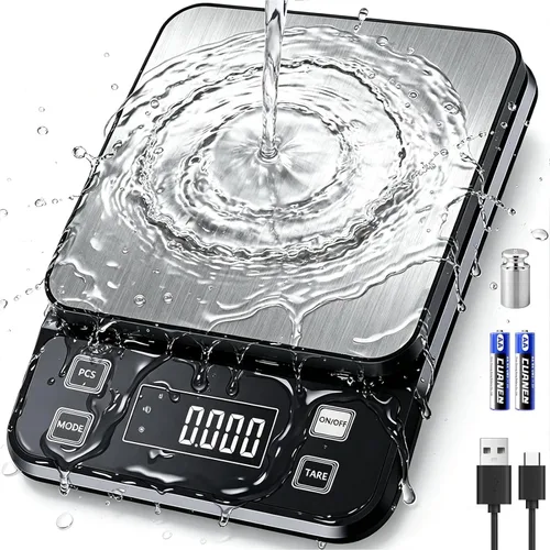 Báscula de alimentos impermeable IPX7 de 0.00 oz, báscula de cocina de precisión, báscula digital de alimentos de 22.0 lbs/22 libras, recargable por