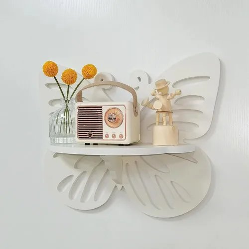 Miniatura 12 de Estante flotante en forma de mariposa rosa para habitación de niña, bonito estante de pared para decoración de guardería, pequeño estante decorativo