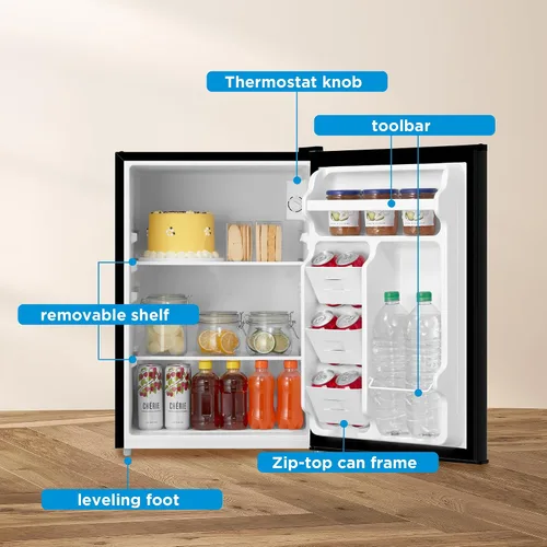 Miniatura 5 de Midea MERM26B0ABB - Mini refrigerador de 2.7 pies cúbicos con certificado Energy Star, termostato ajustable, puerta reversible, bajo ruido para Negro