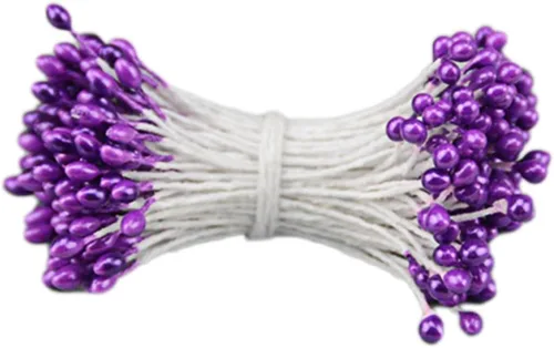 Miniatura 11 de QueenBox® 900 piezas de estambres de flores de doble cabeza de 0.118 pulgadas, Pistilo floral de perlas artificiales para bricolaje, ramo de flores