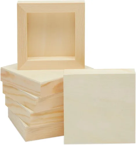 Bright Creations Tableros de lona de madera (paquete de 6), 4 x 4 pulgadas, 0.85 pulgadas de grosor, material de madera de pino, superficie lisa, 6