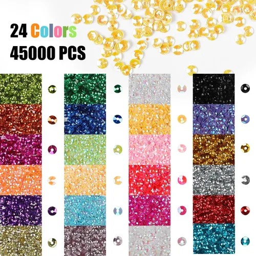 Miniatura 4 de DIYASY 45000 mini lentejuelas de 0.157 in para manualidades – 24 colores redondos de lentejuelas bordadas con agujero