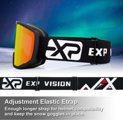 Miniatura 5 de EXP VISION Gafas de esquí/snowboard para hombres y mujeres, gafas de nieve OTG antiniebla con protección UV Marco negro rojo