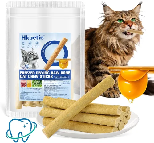 Palitos de dentición felinos de 1.06 oz con sabor a yema de huevo, para refrescar el aliento y reducir el sarro, palitos de dentición felinos para