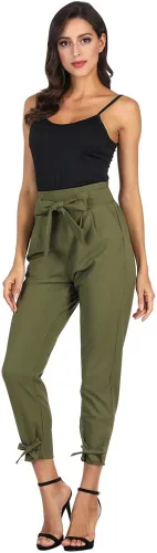 Miniatura 3 de GRACE KARIN - Pantalones casuales, de cintura alta, sólida, auto-amarrado, cinturón tubo, para mujer.