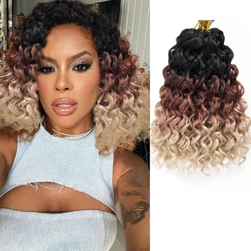 Miniatura 79 de GoGo Curl Crochet Hair 18 pulgadas onda de agua pelo sintético bohemio ganchillo trenzado jengibre onda profunda extensiones de cabello trenzado