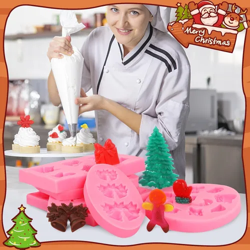 Miniatura 4 de Moldes de silicona para fondant de Navidad, lindo árbol de Navidad, Papá Noel, oso amoroso, alce, muñeco de nieve, invierno, congelado, fiesta
