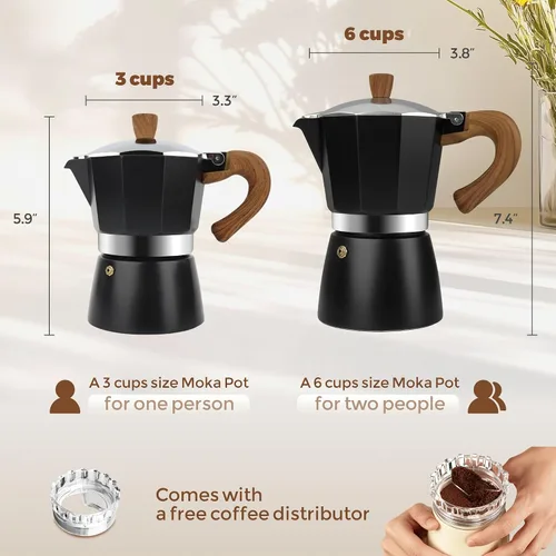Miniatura 2 de ShanSon Moka Pot - Cafetera de café expreso de 3 tazas de 5 onzas, cafetera italiana manual cubana, cafetera italiana espresso greca para capuchino