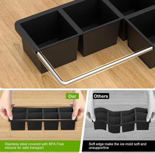 Miniatura 4 de Samuelworld Moldes grandes de silicona para cubitos de hielo, paquete de 2, cubos grandes de 2 pulgadas, grado alimenticio, flexibles, 8 cavidades