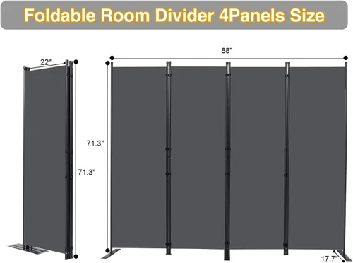Miniatura 2 de CHOSENM Divisor de pared, 4 paneles divisores de habitación y pantallas de privacidad plegables con pies de soporte más anchos, pantalla de Gris
