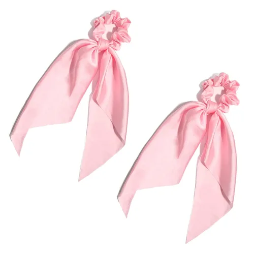Miniatura 29 de Coleteros para el cabello para mujer, bufanda LFOUVRE Scrunchies, 2 piezas de bufandas anudadas para niñas, bufanda de satén sedoso, banda elástica